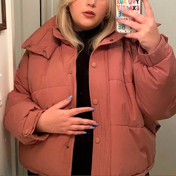 MANGO Dusty Pink Cropped Puffer Jacket Size 3XL - Picture 7 of 8